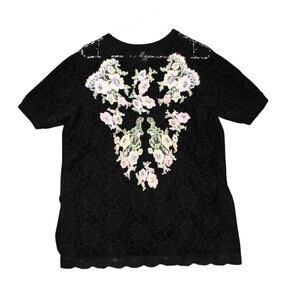 Antonio Marras Tunic Top Embroidered Beaded Floral Black Lace Short Sleeve Sz S